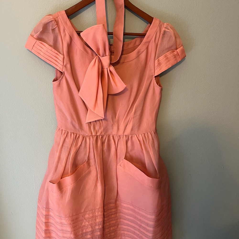 Anthropologie BHLDN Hitherto Pink Bow Tie Waist Dress